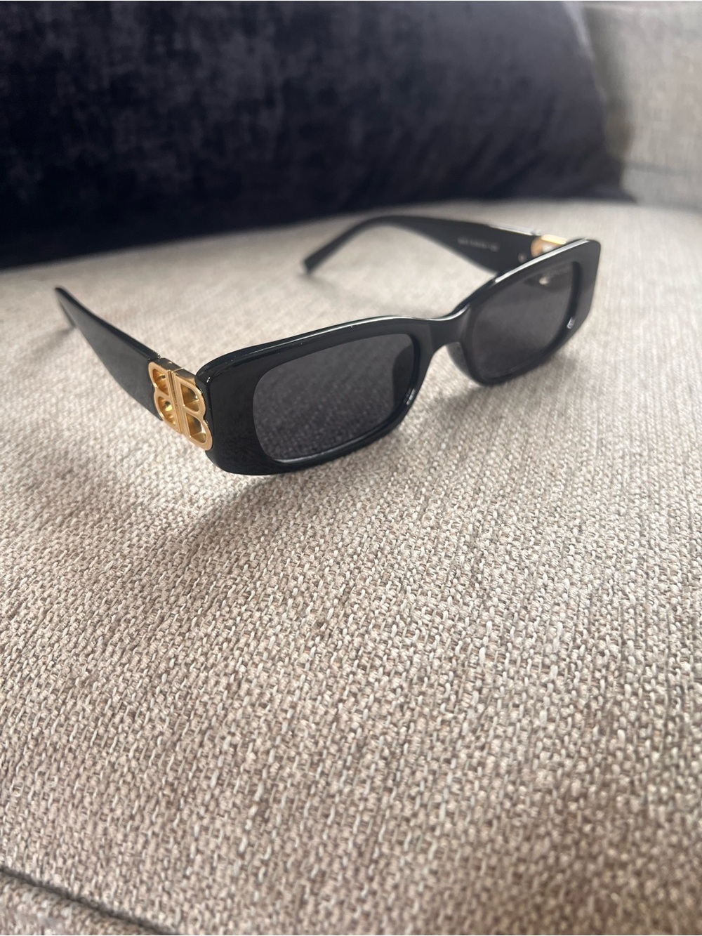 Black Women's Rectangle BB0096S Sunglasses with Gold Accent
